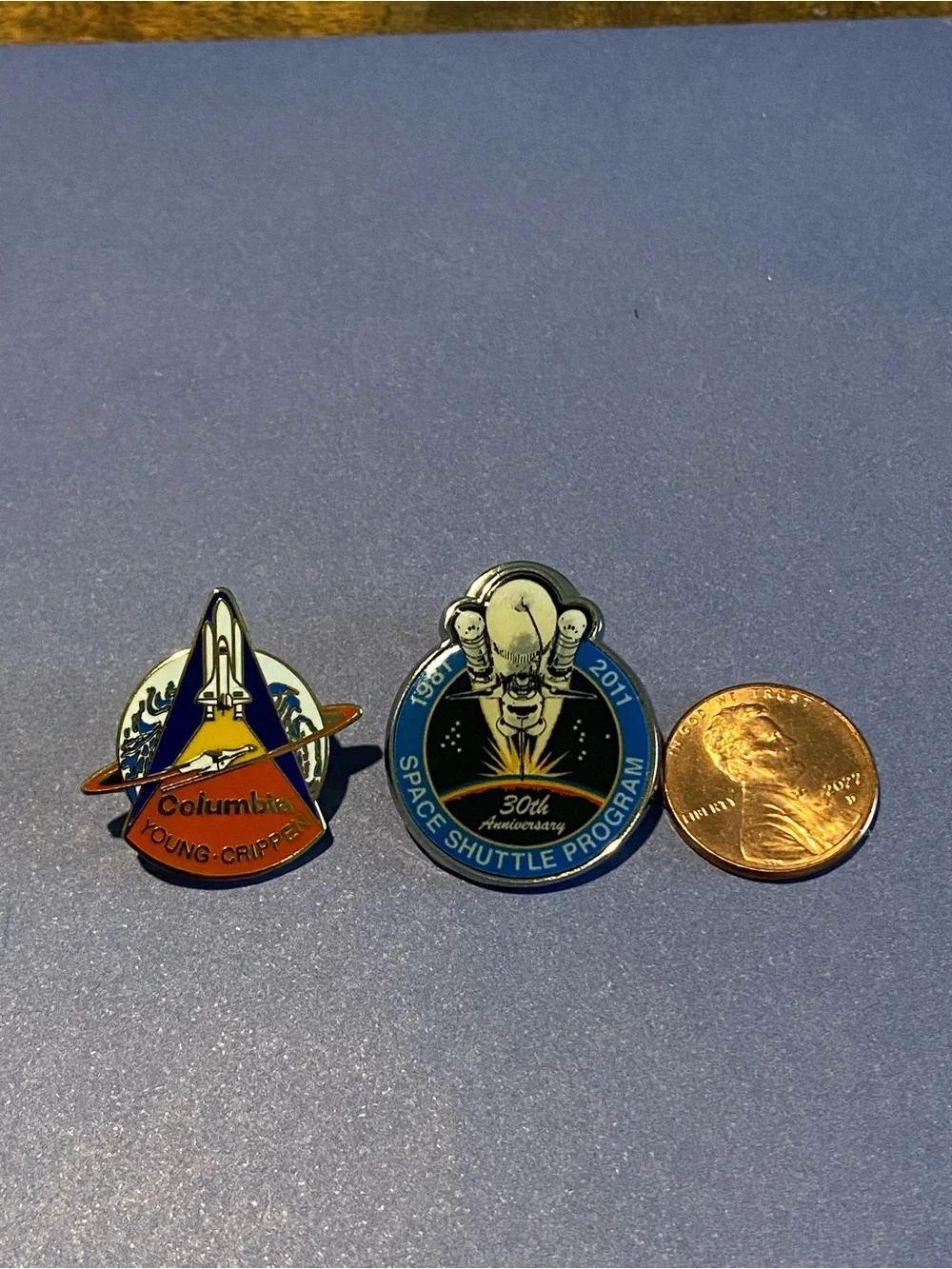 Columbia Space Shuttle Commemorative Pin - Blue & Orange